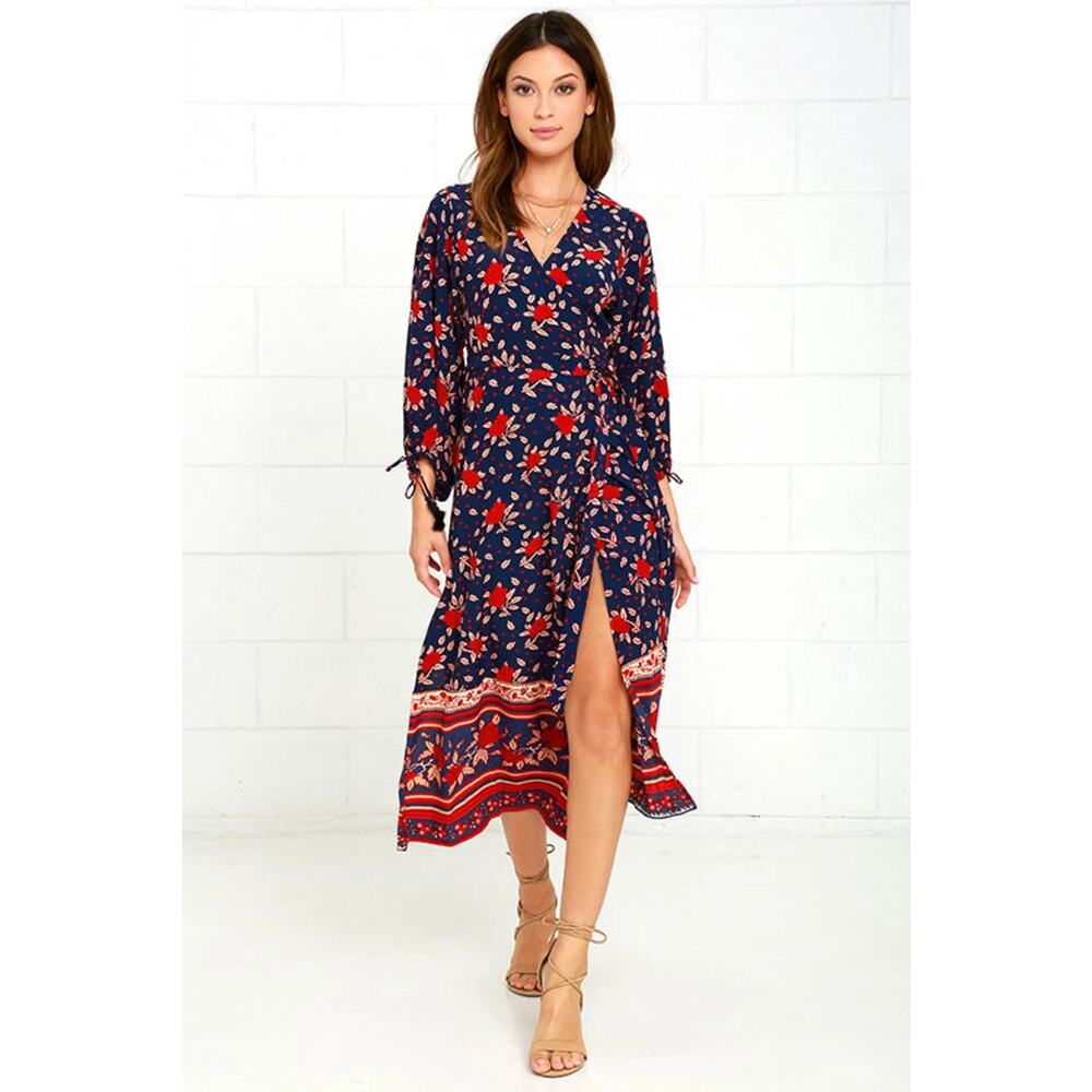 Faithfull the Brand | Atlas- Navy Blue Floral Print Wrap Dress | Size 2 - Picture 2 of 7